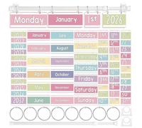 Tinlade Back to School Pastel Rainbow Magnetic Flip Calendar Bulletin Board Set Classroom Learning Calendar with Adjustable Holder, Months Weeks Dates & Years 2026-2033 for Kindergarten Home Decor
