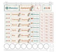 Tinlade Back to School Retro Rainbow Magnetic Flip Calendar Bulletin Board Set Classroom Learning Calendar with Adjustable Holder, Months Weeks Dates & Years 2026-2033 for Kindergarten Home Decor