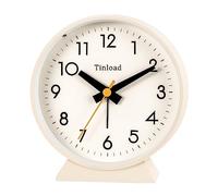 Tinload 4.5" Battery Operated Antique Retro Analog Alarm Clock, Small Silent Bedside Desk Clock,Lighted on Demand, Battery Operated, Snooze, for Living Room, Bedroom, Bedside, Desk(Cream)