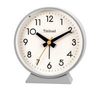 Tinload 4.5" Battery Operated Antique Retro Analog Alarm Clock, Small Silent Bedside Desk Clock with Night Light, Battery Operated, Snooze, for Living Room, Bedroom, Bedside, Desk(Grey)