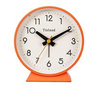 Tinload 4.5" Battery Operated Antique Retro Analog Alarm Clock, Small Silent Bedside Desk Clock with Night Light, Battery Operated, Snooze, for Living Room, Bedroom, Bedside, Desk(Orange)
