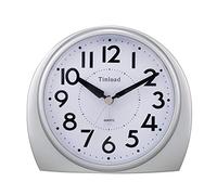 Tinload 5.5" Large Analog Alarm Clock Silent Non Ticking, Gentle Wake, Beep Sounds, Increasing Volume, Battery Operated Snooze and Manual Light, Easy Set,Silver(Best for Elder)