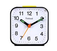 Tinload Small Battery Operated Analog Travel Alarm Clock Silent Non Ticking,Gentle Wake, Ascending Beep Sounds, Snooze,Lighted on Demand,Easy Set