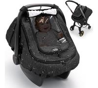 TinlyFinly Waterproof Car Seat Cover for Baby, 2-Layer Car Seat Rain Cover with Clear Window & Sunshade & Mesh Cover, Universal Infant Carseat Canopy for Stroller, Protect from Rain and Snow - Black
