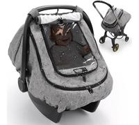 TinlyFinly Waterproof Car Seat Cover for Baby, 2-Layer Car Seat Rain Cover with Clear Window & Sunshade & Mesh Cover, Universal Infant Carseat Canopy for Stroller, Protect from Rain and Snow - Gray