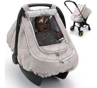 TinlyFinly Waterproof Car Seat Cover for Baby, 2-Layer Car Seat Rain Cover with Clear Window & Sunshade & Mesh Cover, Universal Infant Carseat Canopy for Stroller, Protect from Rain and Snow - Beige