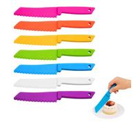Tinminx 7 Pcs Plastic Serrated Food Cutters, Colourful Reusable Kitchen Cutting Tools with Plastic Handles for Fruit, Vegetables, Bread, Cake, Lettuce, Salad and Baking Prep