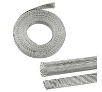 Tinned Copper Braid Cable Wire Shielding Sleeve Ground Straps EMI RFI ESD Protection Flat Metal Mesh Flexible Expandable (9/16 in Wide(0.36 in Dia)-28ft)