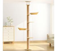 Tinnmao Solid Real Wood Floor to Ceiling Cat Tree, 5 Level Adjustable Height (6.2-7.6 ft), Modern Climbing Tower with Thickened Wooden Sisal Scratching Posts & Cozy Bed for Indoor Cats Large Adult