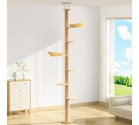Tinnmao Solid Real Wood Floor to Ceiling Cat Tree, 7 Level Adjustable Height (8.8-10.2 ft), Modern Climbing Tower with Thickened Wooden Sisal Scratching Posts & Cozy Bed for Indoor Cats Large Adult
