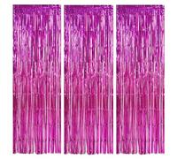 TINNY Hot Pink Door Streamers Metallic Photo Booth Backdrop 3.28ft x 6.56ft Foil Fringe Curtain for Birthday, New Year, Bridal Shower, Bachelorette Party
