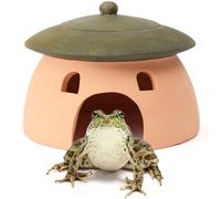 Tino Kino Frog and Toad House 8 x 6Inch Toad House for Outside Garden Reptile Cave Red Pottery Ceramics Small Reptile Cave Hide Reptile Hides and Caves Snake Toad Frog Turtle House Green with Lid