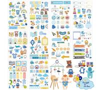 Tinoaly 10 Sheets Baby Boy Scrapbook Stickers, Various Designs Toddler Decals Adorable Scrapbook Supplies for Newborn Memory Keeping, Baby Boy Shower, Pregnancy Planner & First Year Journaling