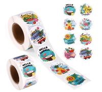 Tinoaly 1000pcs/2 Rolls Summer Stickers, 1.5in Hello Summer Beach Theme Sticker Roll Round Watermelon Coconut Palm Decals for Kids Tropical Hawaii Party Decoration Gift Packing Candy Bags
