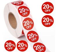 Tinoaly 1000pcs 20% Discount Stickers, 1 Inch Round Self Adhesive 20 Percent Off Stickers Practical Promotion Labels Sales Tags for Retail Store Supermarkets Shops (Red)