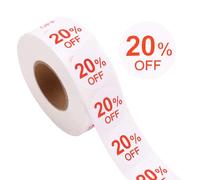 Tinoaly 1000pcs Stickers, 1 Inch Round Discount Percent Off Labels Self-Adhesive Discount Stickers 20 for Retail Sale Promotion Clearance & Markdown for Small Business Pricemarker Supplies