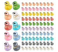 Tinoaly 100pcs Mini Ducks with Sunglasses & Gold Chain, Colorful Luminous Resin Miniature Duck Figurines Small Glow In The Dark Animal Tiny Desktop Dollhouse Garden Micro Landscape Decor