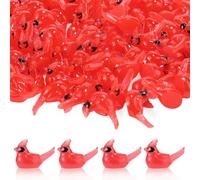 Tinoaly 100pcs Mini Resin Red Cardinal Bird Figurines, Glow in the Dark Tiny Cardinal Figurine Small Christmas Ornaments for Gift Xmas Miniature Garden Crafts Cake Topper Christmas Decoration