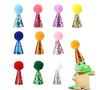 Tinoaly 10pcs Mini Party Hats for Stuffed Animals, Tiny Adjustable Cone Hats Dinosaur Toys Dolls Crafts with Shiny Pom Poms for Teddys Dog Cat Kids Birthday Cake Decorations Party Accessories