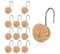 Tinoaly 12pcs Boho Knots Shower Curtain Hooks, Decorative Woven Rattan Shower Curtain Rings Farmhouse & Coastal Style Bathroom Hangers Accessories for Standard Rods
