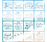 Tinoaly 16pcs Beach Theme Stencils for Painting, 8in Reusable Plastic Ocean Stencils Perfect for DIY Summer Beach Template Art on Wood Fabric and Walls