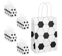 Tinoaly 16pcs Soccer Party Favor Paper Bags, Kraft Paper Soccer Goodie Bags Football Sport Themed Snack Goody Decor with Handle Birthday Decorations Party Supplies for Kid Adults