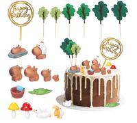 Tinoaly 19pcs Capybara Cake Topper Set, Mini Woodland Animals Cupcake Figures Picks Kit Capybara Resin Fairy Garden Decoration Supplies for Baby Shower Birthday Party Dollhouse Desktop