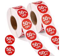 Tinoaly 2000pcs 50% Discount Stickers, 1in Round Self Adhesive 50 Percent Off Signs Promotion Labels Price Markers Sales Reduced Tags for Retail Stores Supermarkets Shops (Red)