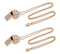 Tinoaly 2pcs Bling Whistle Crystal Rhinestone Necklace, Metal Golden Bling Loud Crisp Sound Whistle with Chain Lanyard for Referee Coach Teacher Sports Training