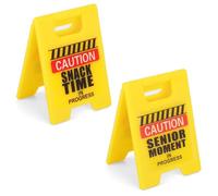 Tinoaly 2pcs Caution Overstimulated Desk Sign, Mini Funny Desk Warning Signs Humorous Sticky Note Holder Clip for Coworkers Employees Boss Prank Gag Gift & Office Decor