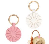 Tinoaly 2pcs Magnetic Hat Clips, Leather Flower Design No-Slip Hat Holder Hanger Hook Carrier Case for Bags Backpack Purses & Luggage Gentle Grip for Secure Travel Attachment (White, Pink)