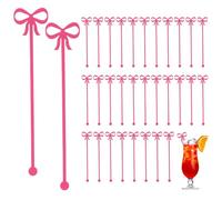 Tinoaly 30pcs Bow Drink Stirrers, Pink Bow Acrylic Drink Stirs Coquette Swizzle Sticks for Cocktails Coffee Reusable Drinking Accessory for Wedding Bachelorette Theme Party Decorations Supplies