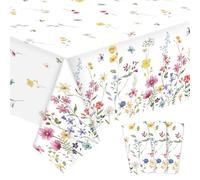 Tinoaly 3pcs Floral Tablecloth, 108x54in Waterproof Wildflower Tablecloth Plastic Flower Table Covers Ideal Decorations for Home Birthday Wedding Picnic Spring Summer Themed Parties