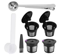 Tinoaly 4pcs Coffee Maker Filters with Spoon & Brush & Clip, Refillable Reusable Coffee Maker Filter Cups with Stainless Steel Mesh for Keurig 1.0 2.0 Brewers