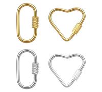 Tinoaly 4pcs Screw Carabiner Lock Small Locking, Heart & Oval Carabiner Jewelry Clasp Key Ring Metal Screw Lock Keychain Clip Hook for DIY Jewelry Making Handbag Accessories