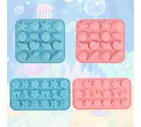 Tinoaly 4pcs Seashell Molds, 2 Styles Blue & Pink Silicone Under The Sea Molds Ocean Flower Themed Baking Accessory for DIY Craft Cake Chocolate Candy Decoration