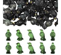 Tinoaly 50pcs Miniature Crows Figurines, Small Black Resin Ravens Tiny Resin Animals Mini Bird Funny Home Statue Decoration Accessories for House Halloween Scene Tiny Garden Crafts