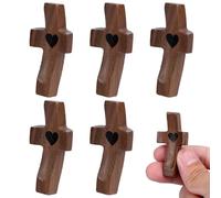 Tinoaly 5pcs Mini Cross My Heart Wooden Fidget Crosses, Small Tiny Wood Cross for Pocket Prayers Calmning Clinging Religious Gifts for Adults Kids Easter & Daily Encouragement