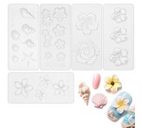 Tinoaly 5pcs Silicone Nail Molds, 3D Gel Nail Mold Shell Plumeria Rose Cherry Blossom Osmanthus Morning Glory Flower Molds for Nails Design Manicure Decoration (5 Styles)