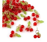 Tinoaly 60pcs Red Cherry Charms, Realistic Fruit Beads Charms with Storage Box Cute Cherry Beads for Jewelry Making Necklace Bracelet Earrings Keychain Jewellery Craft DIY Accessories