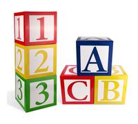 Tinoaly 6pcs ABC and 123 Balloon Boxes, 12x12in Multi-Colored ABC Alphabet Boxes Creative Friend Street Story Birthday Party Favor Box Back To School Decor for Celebration Baby Shower Decoration