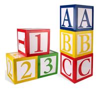 Tinoaly 6pcs ABC and 123 Balloon Boxes, 12x12in Multi-Colored ABC Alphabet Boxes Creative Friend Street Story Birthday Party Favor Box Back To School Decor for Celebration Baby Shower Decoration
