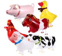 Tinoaly 6pcs Farm Animal Inflatable Balloons, Cute Walking Animal Balloons BBQ Party Farm Theme Birthday Party Decorations Sheep Duck Cow Pig Horse Chicken Balloon Decor for Kids