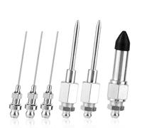 Tinoaly 6pcs Grease Gun Accessory Set, Including 3 Grease Needle Nozzle + 2 Narrow Needle Dispenser + 1 Rubber Nipple Adapter Injector Needles Tip Fitting Tool for Small and Confined Spaces
