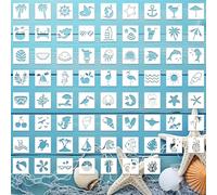 Tinoaly 70pcs Ocean Stencils for Painting, 3x3in Plastic Sea Life and Beach Stencils Ocean Creatures Palm Tree Patterns for Wood Canvas Rocks & DIY Crafts