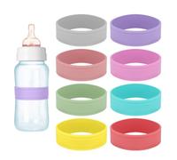 Tinoaly 8pcs Silicone Baby Bottle Labels, Multicolor Reusable Anti-Slip Bottle Bands Practical Labels for Daycare for Write Name Date
