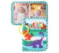 Tinoaly Baby Photo Albums, Soft Cloth My First Year Photo Book for Newborns Toddlers Kids Holds 4x6" Pictures Dinosaur Style Family Memory Book with Mirror & Hook