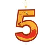 Tinoaly Bear Birthday Number Five Candle, Yellow & Red, Unscented, Indoor Use, Novelty Candle, Birthday Cake Topper