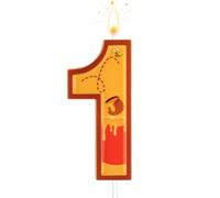 Tinoaly Bear Birthday Number One Candle, Yellow & Red Themed, Cartoon Happy Birthday Topper, Unscented, Indoor Use