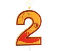 Tinoaly Bear Birthday Number Two Candle, Yellow & Red, Unscented Novelty Candle for Birthday Celebration